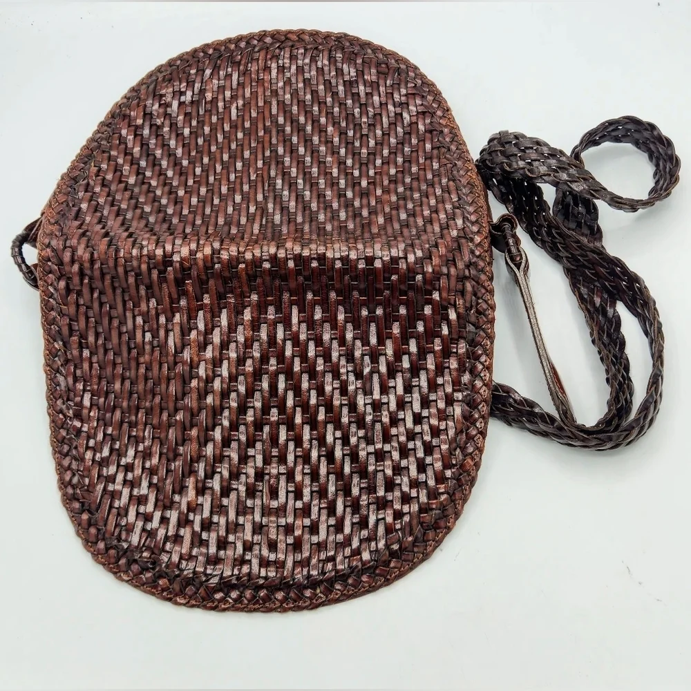 De Vecchi Hamilton Hodge Vintage Leather Woven Saddle Bag In Brown - Picture 5 of 14